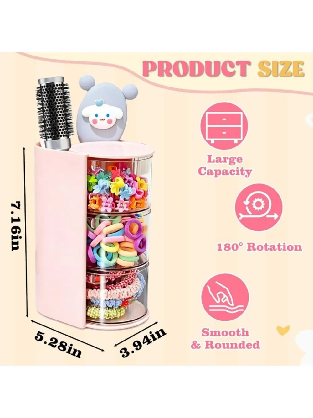 Stylish 3-Layer Hair Accessories Organizer & Rotatable Makeup Brush Holder
